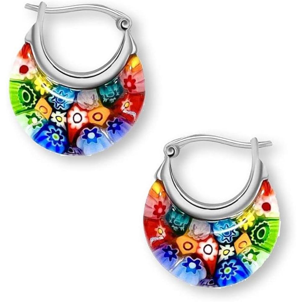 New Murano Basket Glass Hoop Earrings Daisy Stainless Steel Women Birthday Personalized Gift Fashion Jewelry Vibrant Colors
