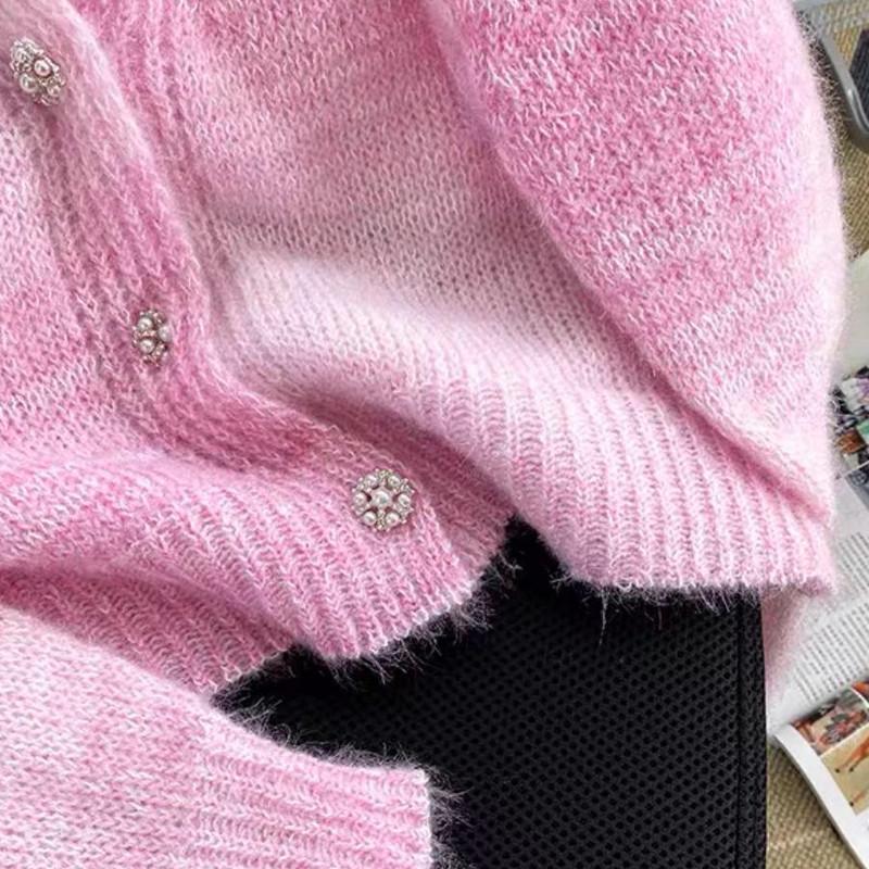 2023 Purple Gradient Mohair Knit Cardigan for Women - Gentle, Soft, and Fluffy Sweater Top