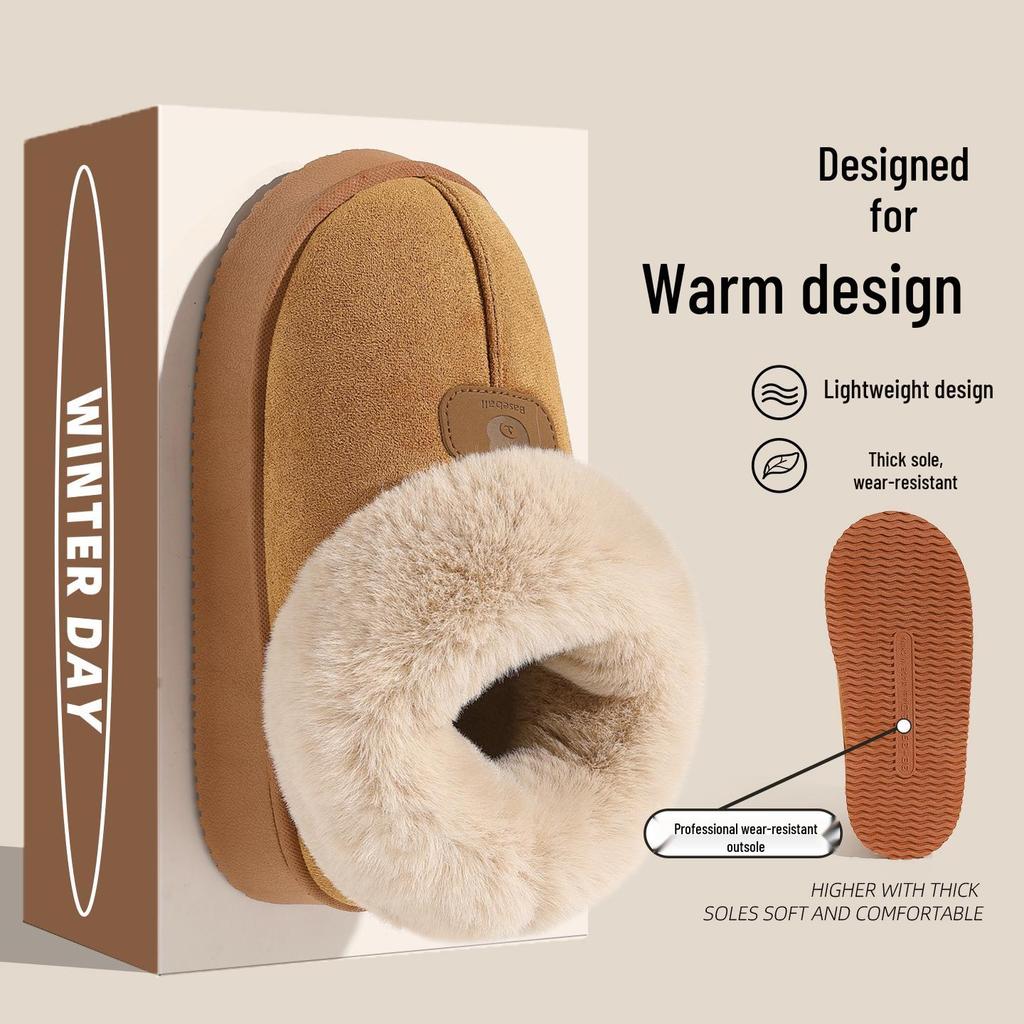 Women's Suede Cotton Slippers: Versatile, Warm, Indoor, Thick-Soled, Winter Wear.