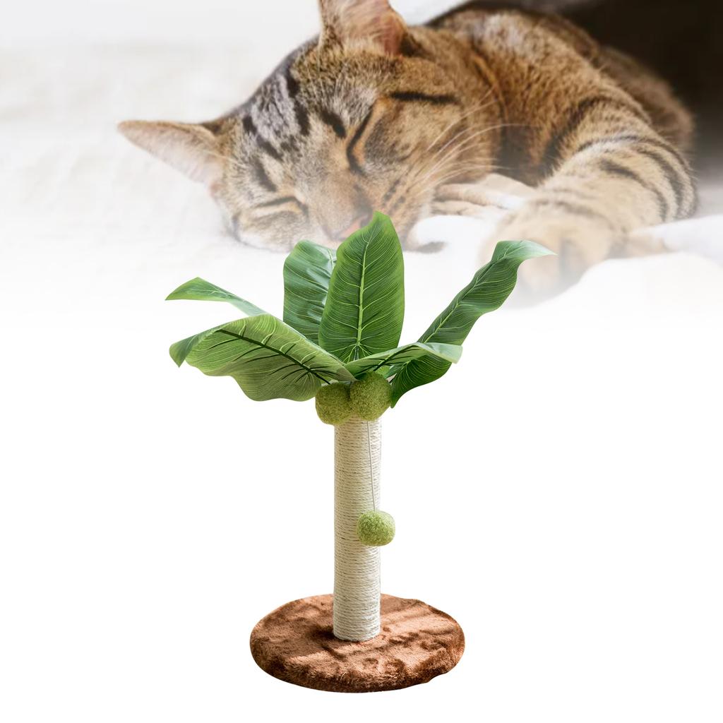 Cat Scratching Post 12.6in High 9.8in Base Hanging Balls Green Leaves Sisal Hemp Cat Scratcher for House Bedroom Indoor