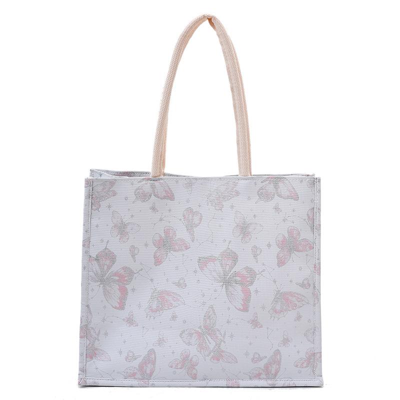 Summer New Literary and Artistic Style Texture Small Fresh Butterfly Printing Large Capacity Casual Shoulder Armpit Tote Bag