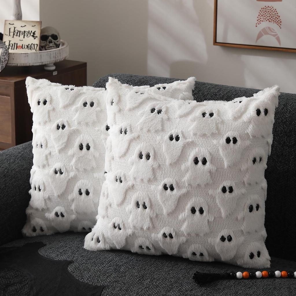 Fall Halloween Throw Pillow Covers 18x18 Decorative Pumpkin Pattern Pillowcase Soft Plush Faux Wool Cushions for Home Sofa Couch