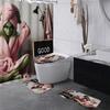 Greentown Series Shower Curtain Floor Mat Four Piece Set, Home Bathroom Dry Wet Separation Partition Shower Curtain Waterproof Shower Curtain