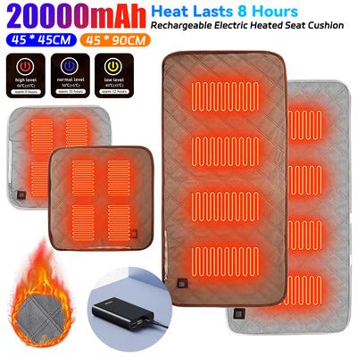 Cadeira de Campismo com 4 Zonas Aquecidas, Tapete Aquecido de Inverno USB, Manta Elétrica, Almofada Aquecedora Recarregável de 3 Níveis para Viagens ao Ar Livre