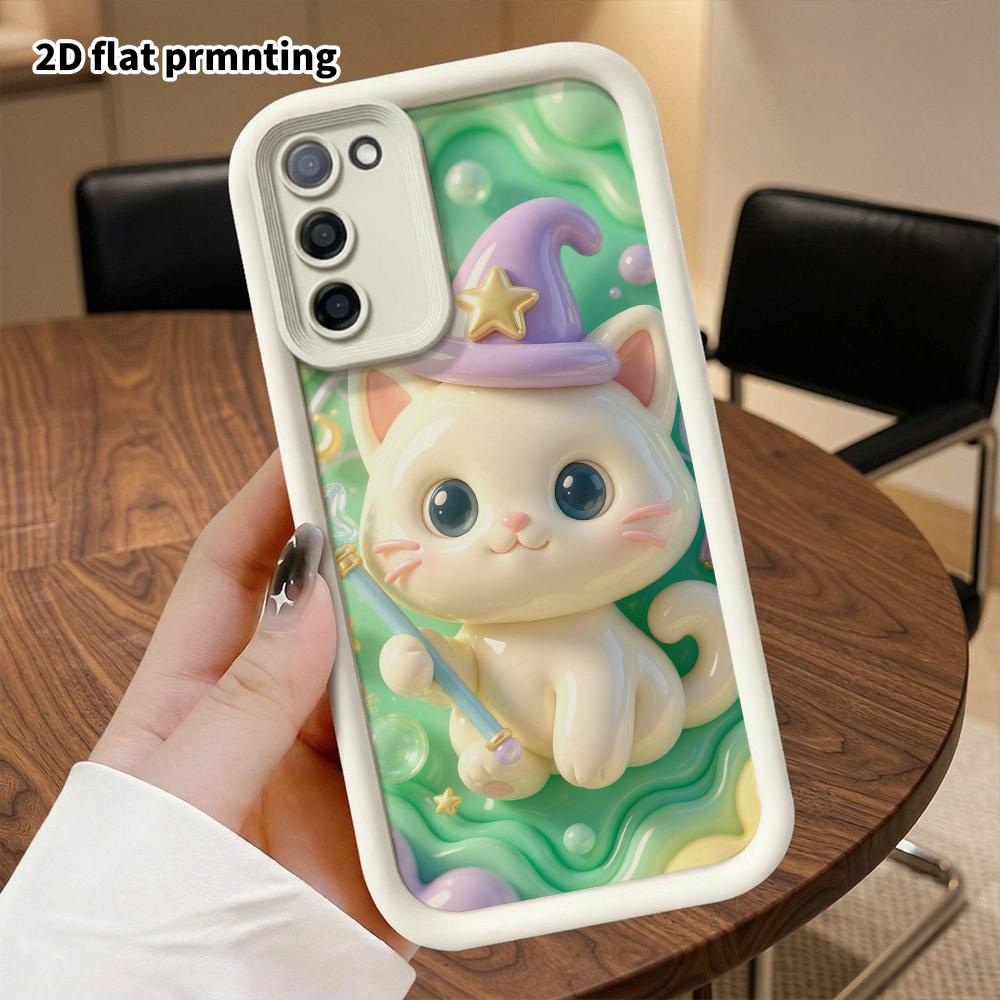 Phone Case: 2D Flat Design Suitable for Samsung Galaxy A34 A35 M05 M06 S20 S22 S21 FE Plus 5G Protective Case, Magic Little Cat, Perfect Christmas and