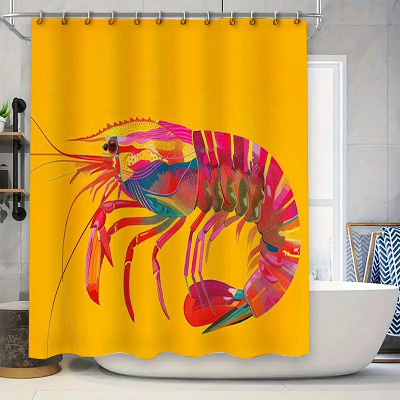 

Animal Print Shower Curtain, Waterproof Fabric, Bright Colors Shrimp Decorative, Home Bath Accessories For Bathroom Decoration Y W60H190(CM)-1 Pcs