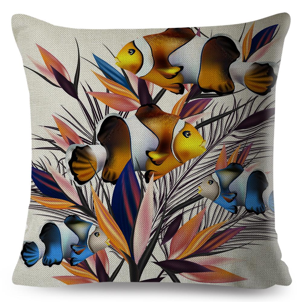 Exotic Flower Cushion Cover Orchid Palm Leaf Design Decorative Throw Pillow Case Living Room Bedroom Sofa Decor