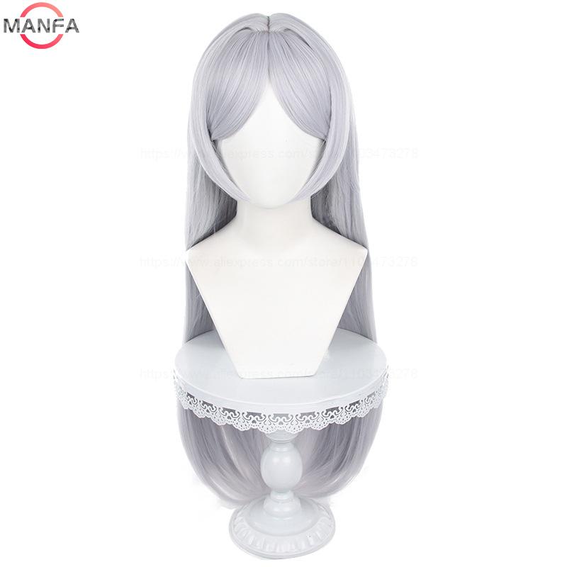 High Quality Frieren Cosplay Wig Anime Frieren At The Funeral 85cm Long Silver White Wigs Heat Resistant Synthetic Wigs