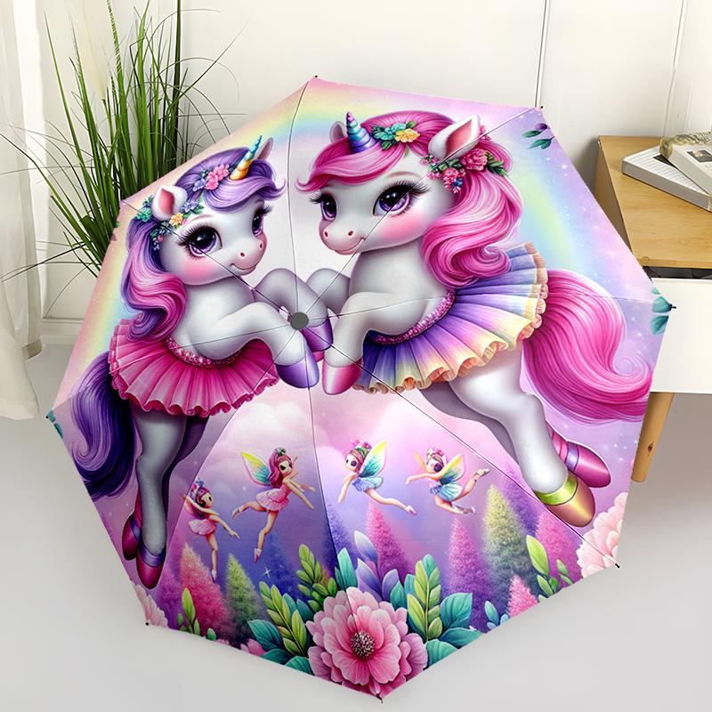 Fantasy Unicorn Folding Umbrella Fashion Auto-Open Design 8 Iron Ribs Plastic Handle Foldable Sunshade Perfect Christmas Gifts