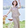 Pasiter Elegant Women's Chiffon Lapel Top & Pants Set