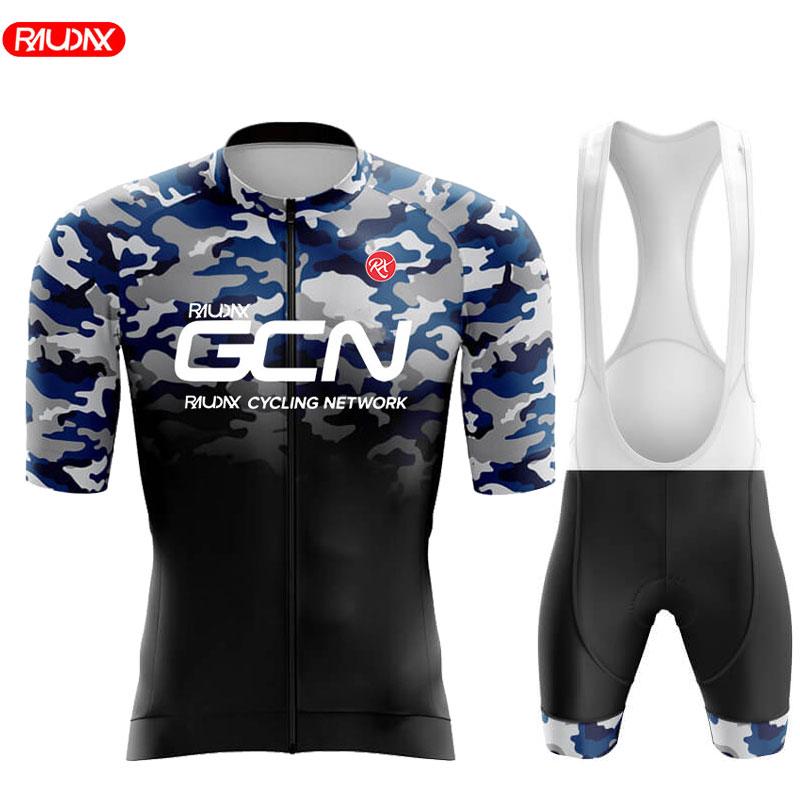RAUDAX GCN 2025 Men Short Sleeve Cycling Set Ropa Ciclismo Hombre Summer Cycling Clothing Triathlon Bib Shorts Suit Bike Uniform
