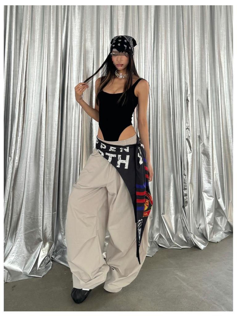 Dámský Hip Hop Odnímatelný Zadní Panel Kombinéza - Národní Trend Podlahová Délka Široké Kalhoty