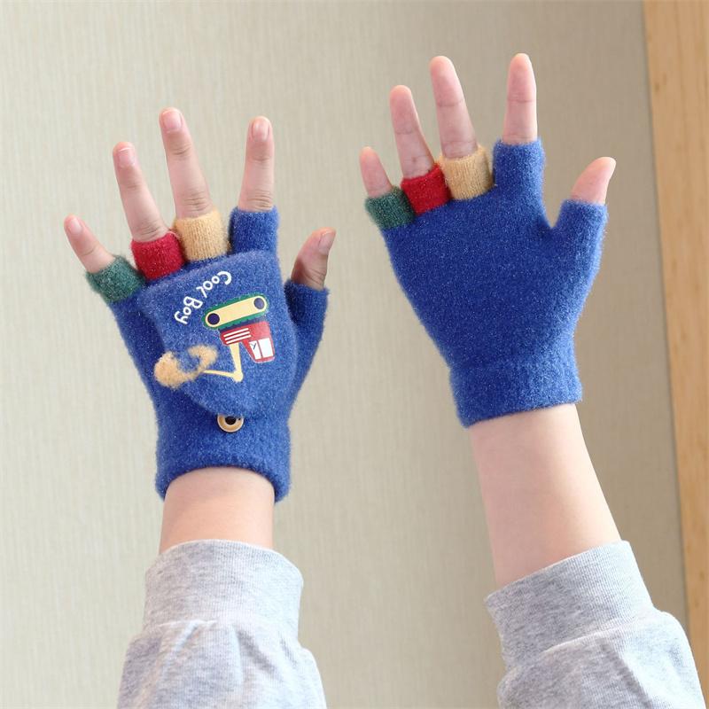 

Мультяшные зимние перчатки для детей, варежки с откидной крышкой на половину пальца, теплые ветрозащитные детские перчатки для улицы