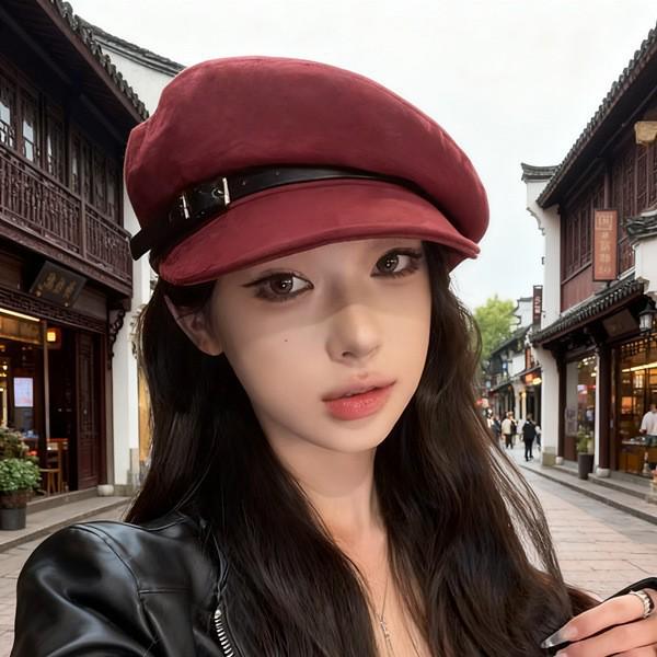 Korean Style Retro Suede Beret with Wide Brim for Autumn and Winter