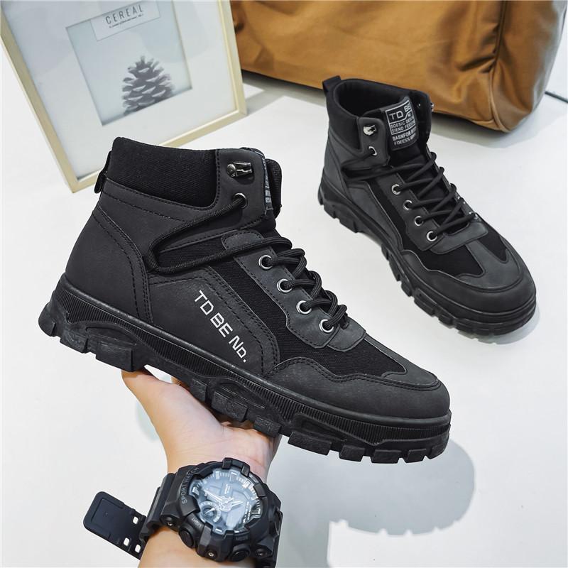 

Модные осенние новые мужские ботинки, модные высокие ботинки в британском стиле на толстой подошве, универсальные студенческие туфли с круглым носком в стиле ретро, короткие ботинки 44 чёрный