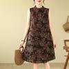 Retro Modified Disc Button Cheongsam Skirt Loose Slimming Sleeveless Printed Dress