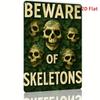Metal Wall Art Sign    Retro Iron Tin Painting with BEWARE OF SKELETONS Design Skull  Clover Motif for Bar Cafe Farmhouse