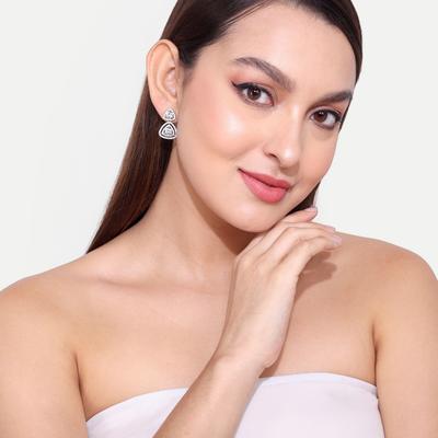 Silver Polish Earrings, Silver American Diamond Jewelry, Handmade Earring, Women Fashion Earrings