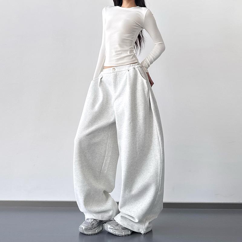 Women s American Style Grey High Waist Wide-Leg Sweatpants - Autumn/Winter 2025 Collection XL