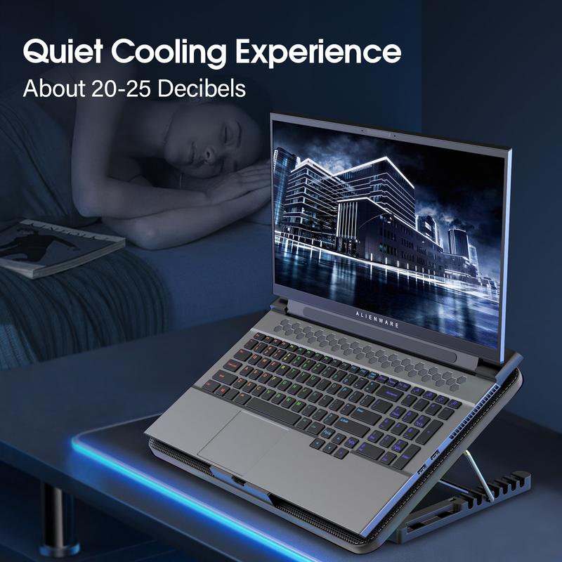 Coolcold 15,6-17,3 Zoll Laptop-Kühlpad mit 6 leisen Lüftern, 7-stufig einstellbare Windgeschwindigkeit, Laptop-Kühler mit Handyhalter