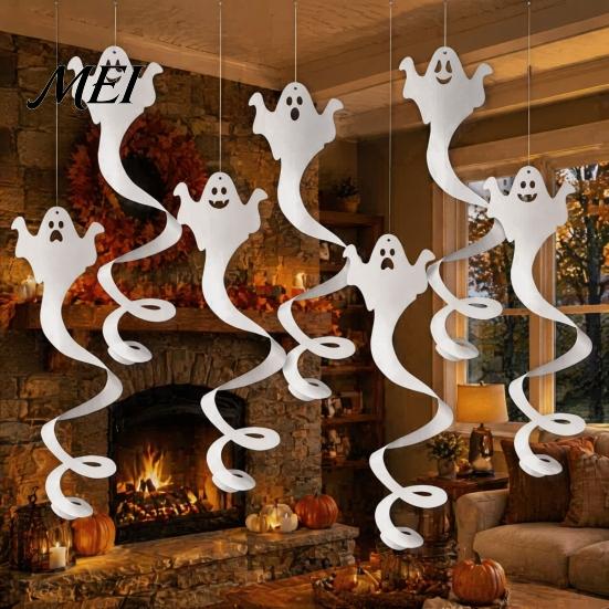 Spooky Festival Party Supplies 8 Pcs Halloween Hanging Ghost Swirl Decoration, White Ceiling Decoration Swirls Streamers for Home Office Haunted House