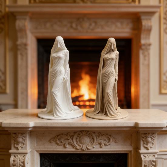 Tajemná socha ženy v masce 3D tištěný roucho Dámská socha pro stůl skříňku na víno polici krb stůl předsíň Dekor