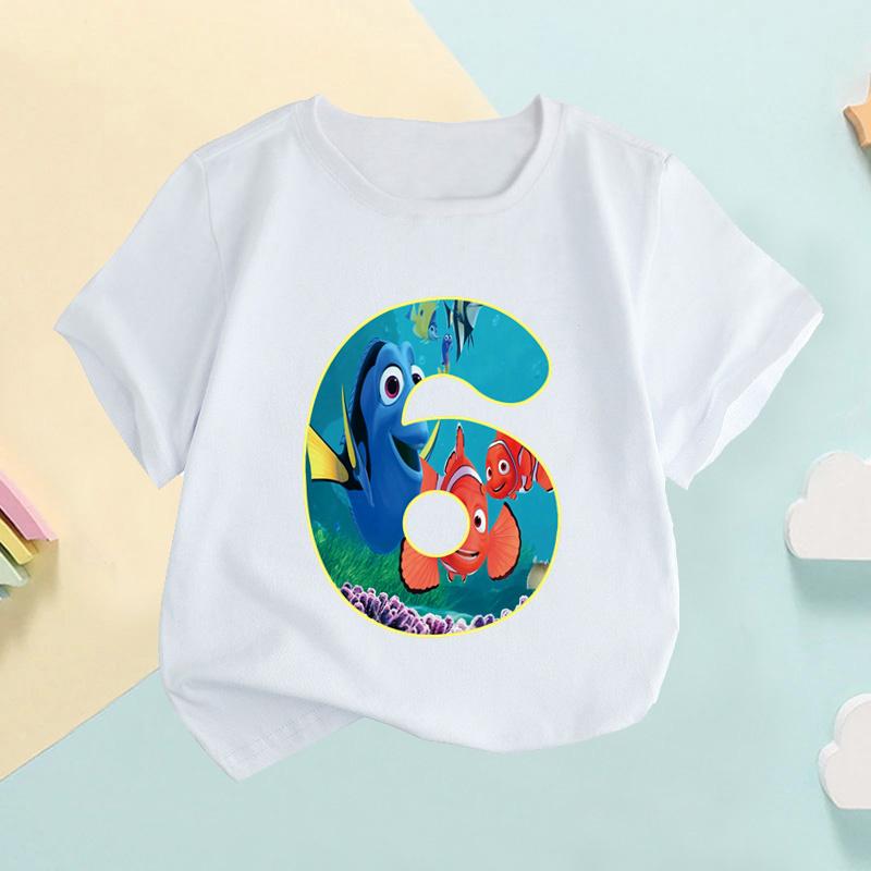 Finding Nemo Dory Cute Fish Number Print Kids T shirt Girls Clothes 1 2 3 4 5 6 7 8 9 Years Birthday Baby Boys TShirtsHKP2759