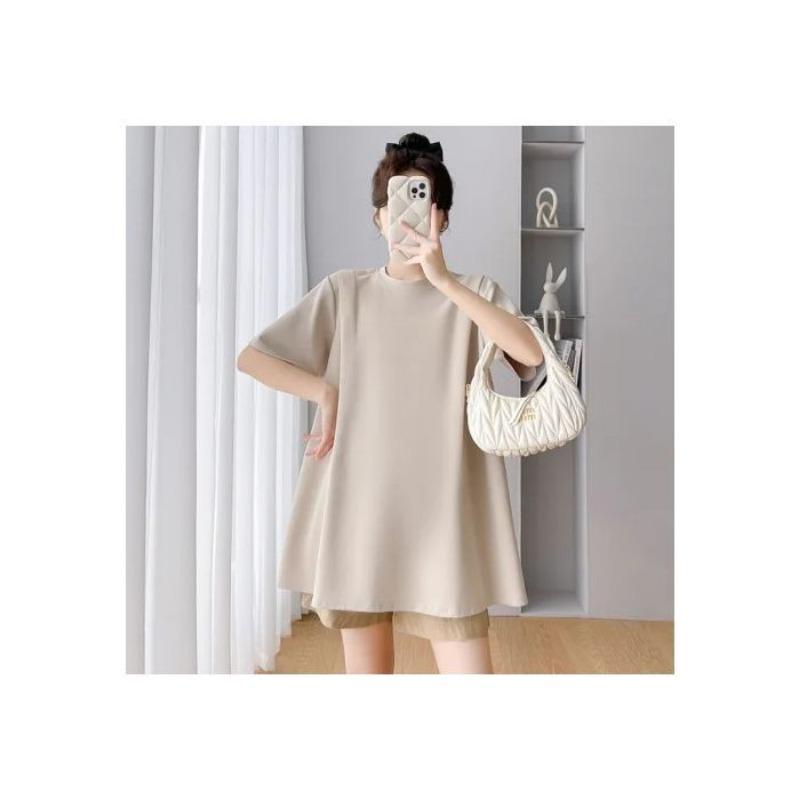 

Рубашка для беременных с коротким рукавом, летняя, с темпераментом, повседневная, большого размера, свободная, средней длины, скрывающая живот, топ для беременных 3XL абрикосовый света