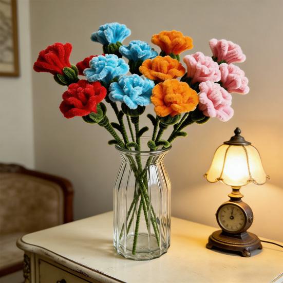 Fertiger Pfeifenreiniger Künstliche Nelke Handgefertigt Konserviert Künstlicher Blumenstiel Plüsch-Drehstock Florale Dekoration Geschenk für Frauen zum Muttertag