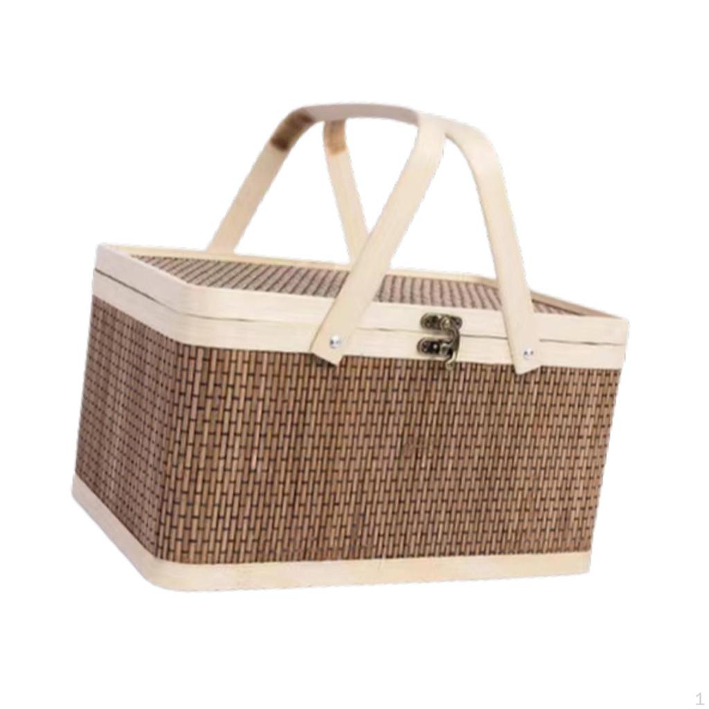 Bamboo Woven Basket Grocery Flower Hamper for Cake Bread Picnic
