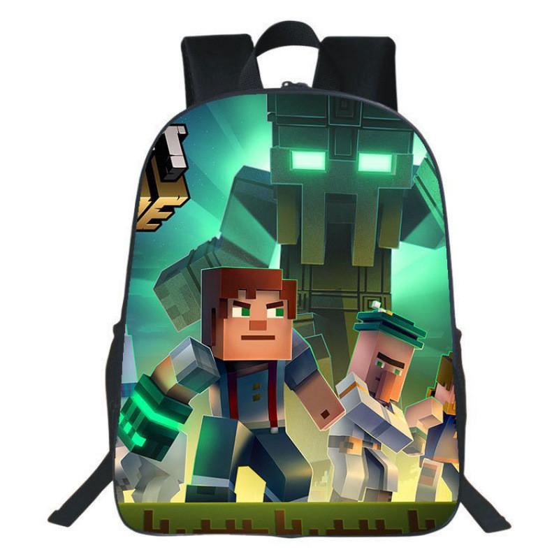 Minecraft Backpack For Kids With Printed Design Nylon School Bag With Padded Straps For Elementary Students
