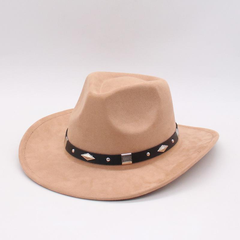 

Classic Metal Belt Western Cowboy Hat Suede Felt Hat Men S And Women S Top Hat Outdoor Riding Hat one size fits all (j peach cow)