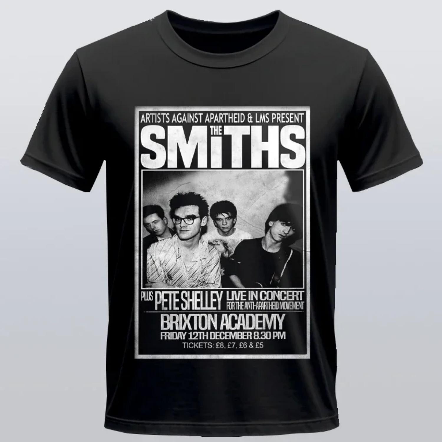 

Band T-shirt The Smiths British Rock Bands 1980s Print Pattern Men Women Vintage Short Sleeve Harajuku Breathable Casual tee S чёрный