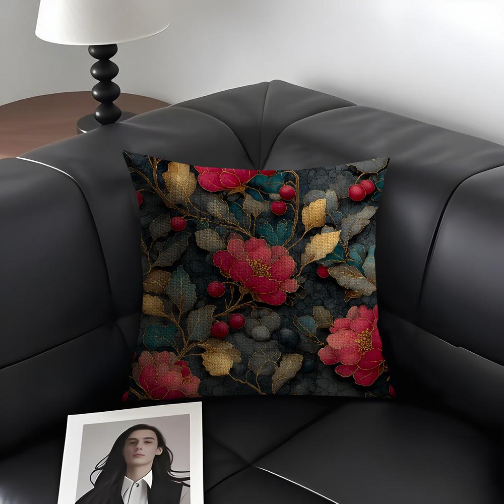 Elegant Flowers Cushion Cover Natural Linen Organic Fabric DoubleSided Printing Sofa Home Decor Gift Pillow Case