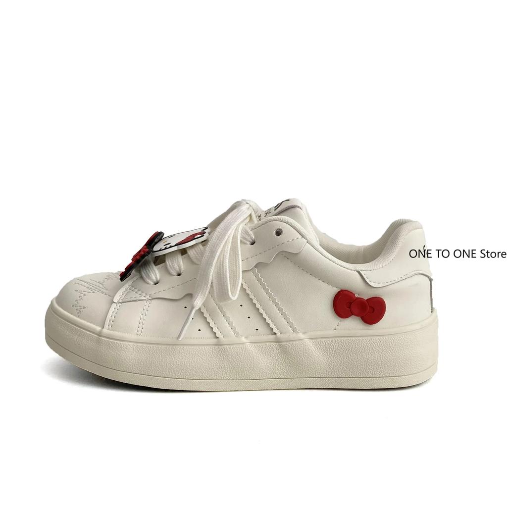 Fashion 2025 Summer New Cartoon HelloKitty Versatile White Shoes Women Low Top Casual Round Head Board Shoes for Girls' Daily Flat Shoes