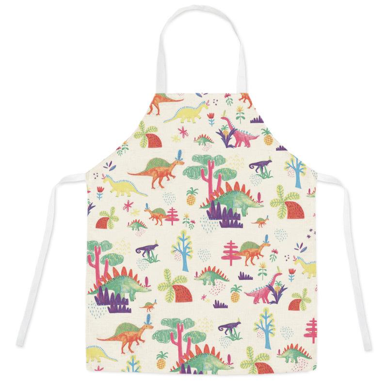 unframed Cartoon Dinosaur Cute Apron For Children Kitchen Cooking Linen Soft Fabric Adults Children Bib Apron