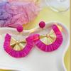 Bohemian Fan-shaped Tassel Earrings: Retro Handmade Raffia Studs for Women