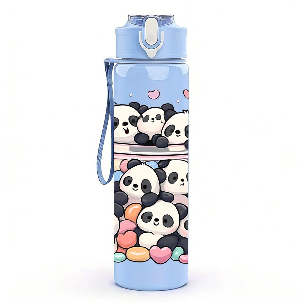 1PC Panda Bear Group Family Cartoon Print 750ml Color Plastic Sports Water Bottle Leakproof Flip Straw Lid Suitable for Sports Office Home Use