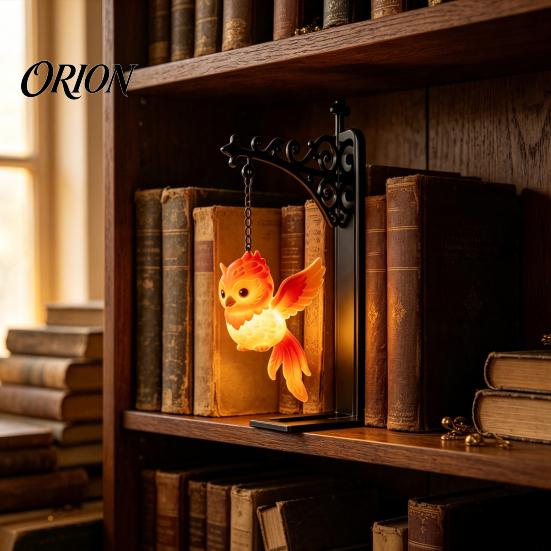Magical Lantern for Reading Nook Hanging Magic Owl Bird Deer Bookend Lamp, Gothic Metal Bookshelf Light, Relaxed Light Den Vintage Library Animal