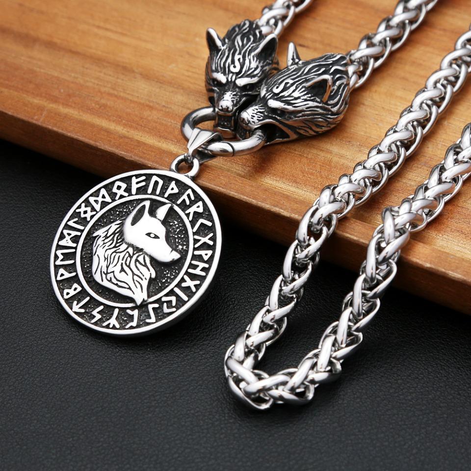 Vintage Domineering Viking Wolf Head Necklace 316L Stainless Steel Nordic Animal Pendant Odin Amulet Jewelry