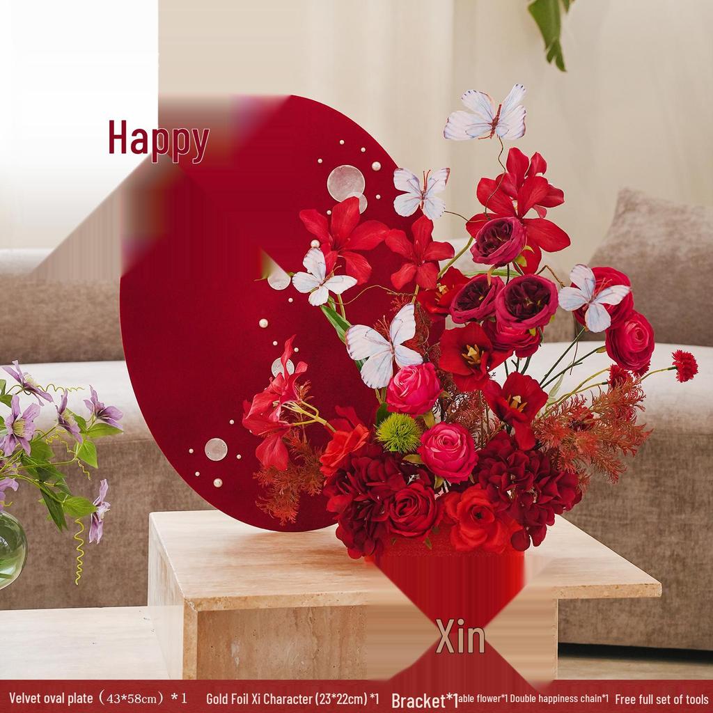 Pink Wedding Floral Art Double Happiness Ornament for Bedroom and Living Room Decor Set