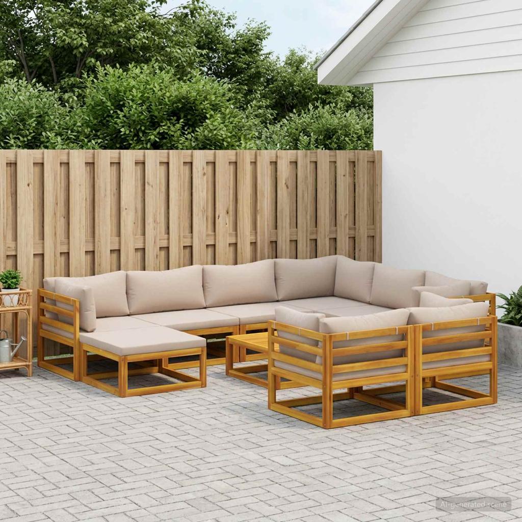 Sofa Set 10 pcs Natural Solid Acacia Wood