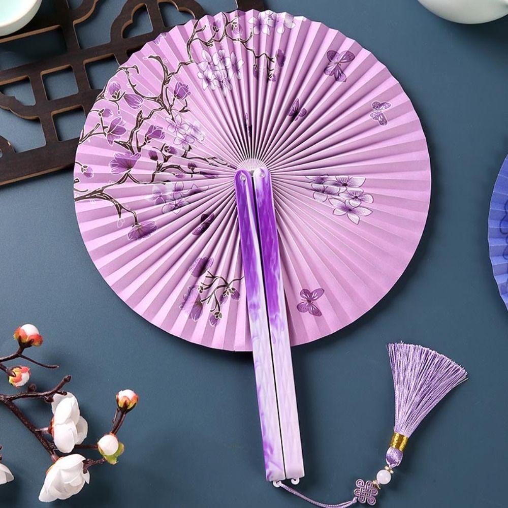 Colorful Folding Paper fan Paper Decorative Fans Portable Circular Fan Wedding Party