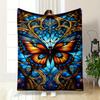 "Stained Glass Butterfly Design Flannel Blanket for Bedroom Living Room Sofa and Nap"