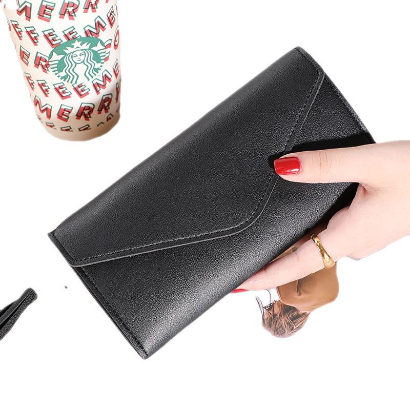 Wallet women's long heart-shaped fringe three-fold flip clutch bag simple lychee pattern women's wallet