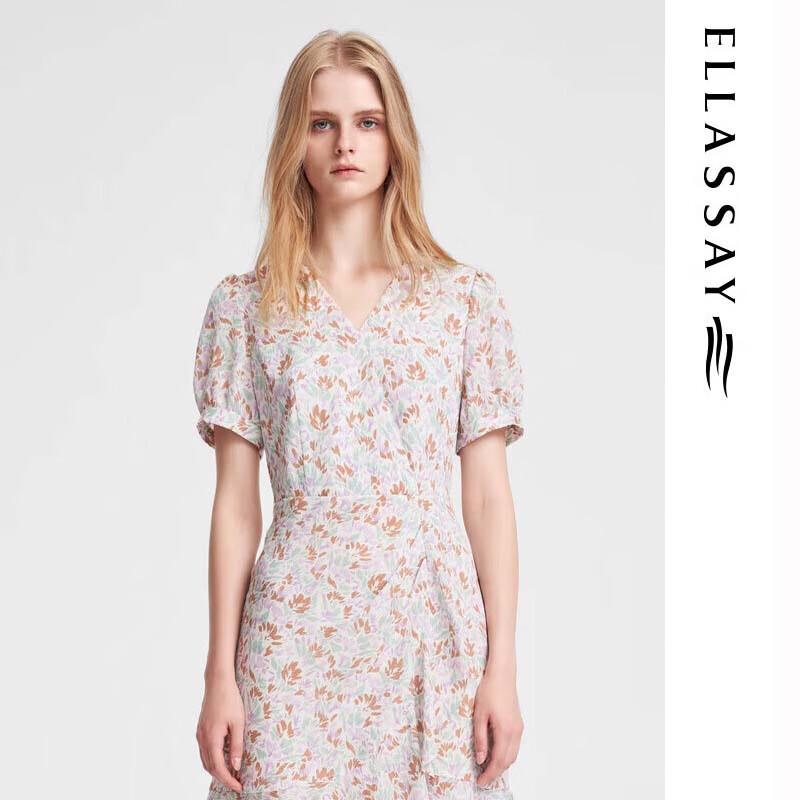 

ELLASSAY Women s V-Neck Ruffle Print Short Sleeve Dress XS