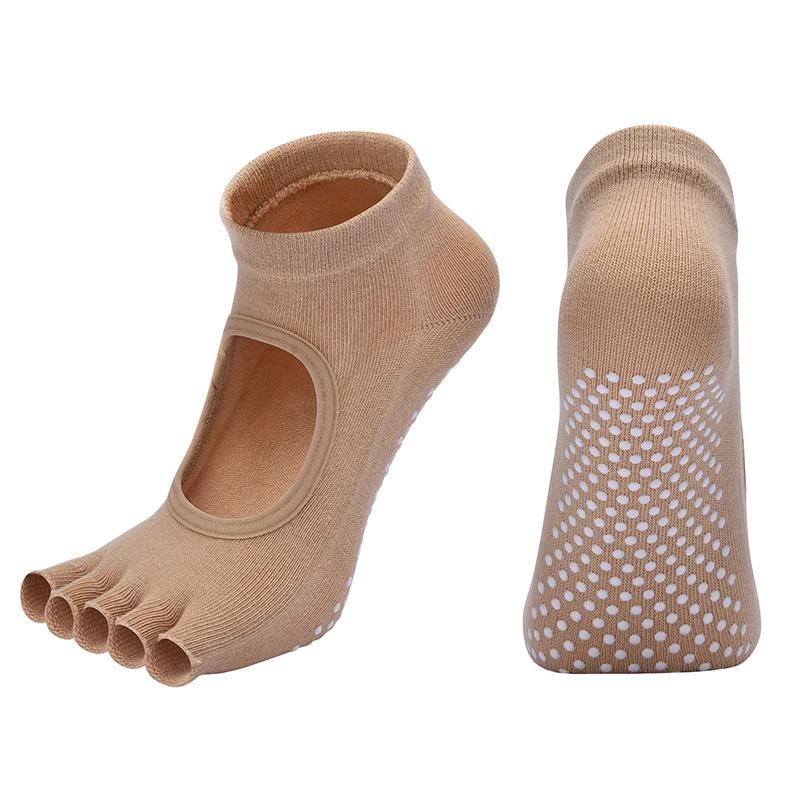 Women Cotton Yoga Backless Five Toe Socks Breathable Anti-Slip Silicone Sport Pilates Socks Gym Fitness Ballet Slippers Dance