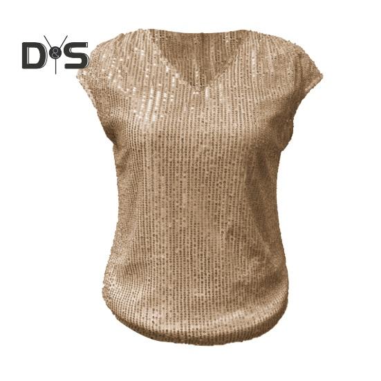 Women Vest Sparkling Sequin Tank Top V Neck Short Sleeve Elastic Party Tops Summer Loose Fit Vest Daily Wear