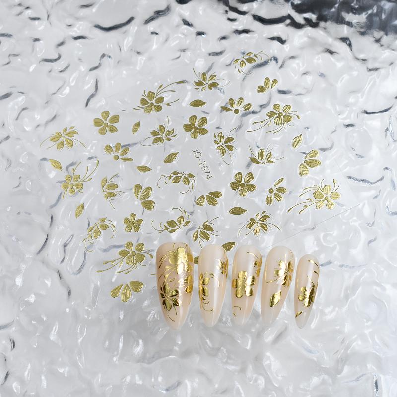 3D Relief Flowers Nail Sticker Gold Flower Petals Adhesive Decals Golden Floral Slider For Nail Art Adhesive Decoration