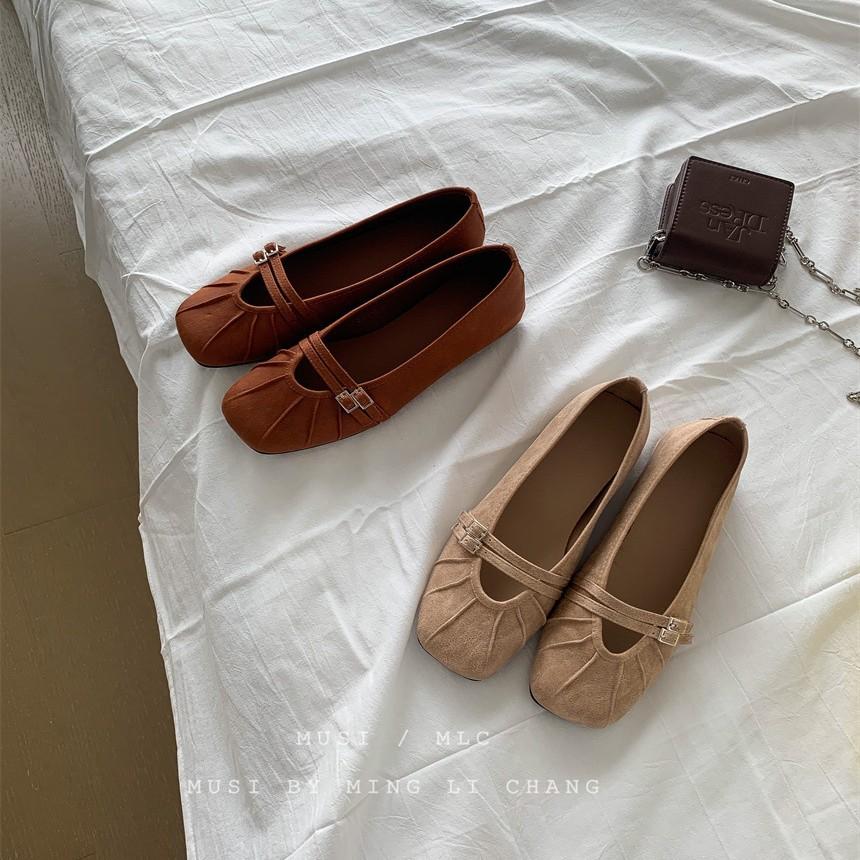 Fairy style high heels 2025 spring new pleated light mouth single shoes thick heel retro temperament French Mary Jane shoes